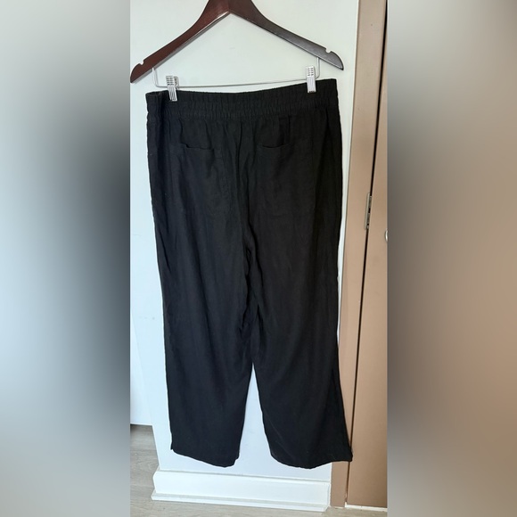 Linen-Blend Black Wide-Leg Pants - Picture 4 of 5